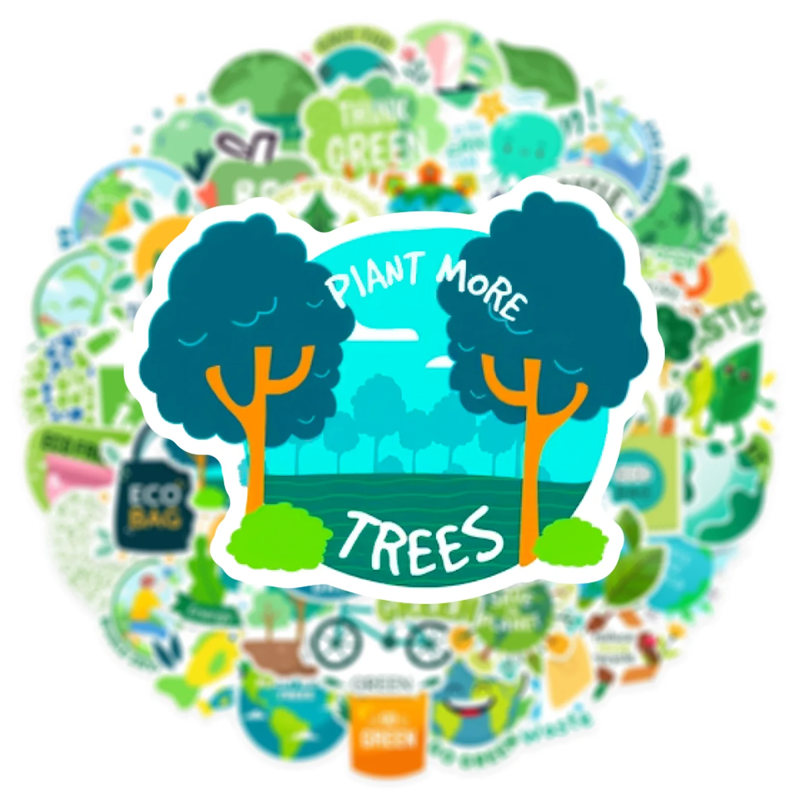 60PCS Eco-Friendly Green Stickers Environmental Protection Cartoon Style Slogan Decorative Diary Waterproof Stickers Kids Toy