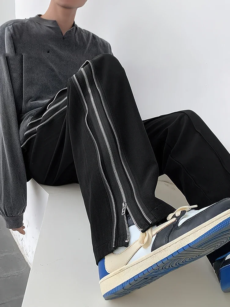 الشارع الشهير الجانب سبليت سستة فضفاضة عادية مستقيم السراويل الرجال في الهواء الطلق Y2k الأسود المظلة السراويل الطويلة 2023 جديد #3