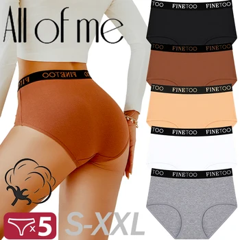 5 pçs/set algodão feminino cintura alta briefs sem costura plus size calcinha respirável estiramento roupa interior feminina lingerie macia finetoo