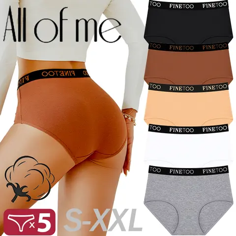 5Pcs/Set Women's Cotton High Waist Briefs Seamless Plus Size Panties Breathable Stretch Underwears Female Soft Lingerie Finetoo