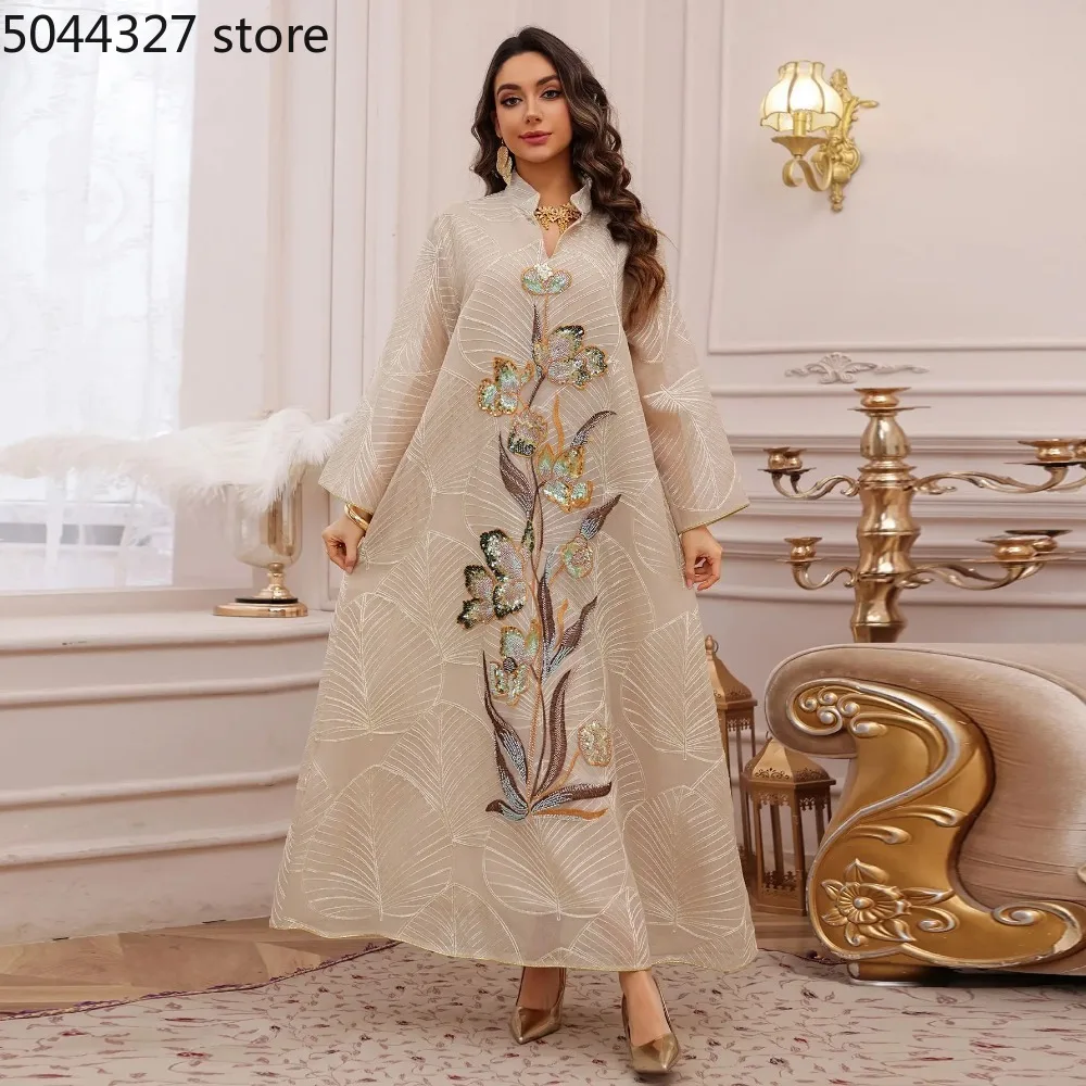 فستان إسلامي للنساء جلابية عباية مطرزة Mujer Vestidos رمضان فساتين طويلة رداء قفطان مغربي فيستدوس دبي قفطان