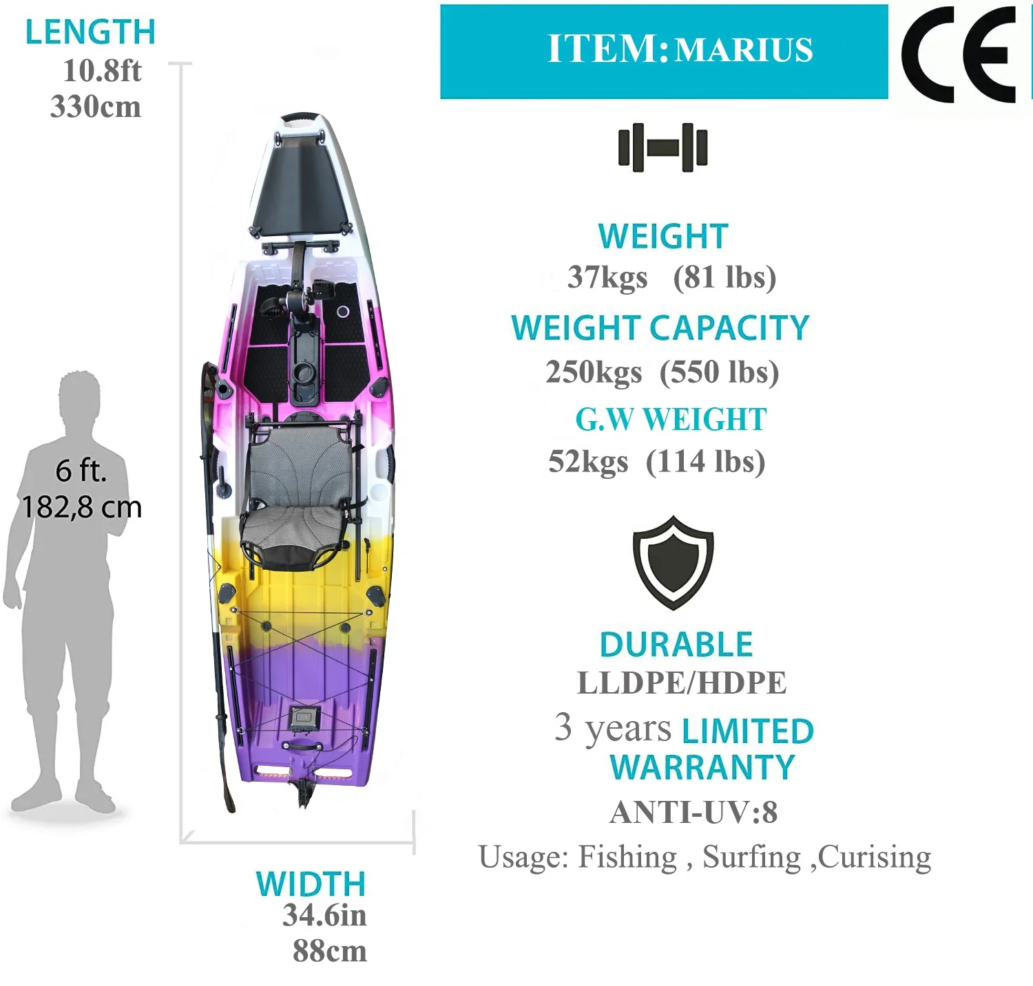 Vicking 10.5FT Fishing Pedal Kayak Single Seat One Person For Sale HDPE Hard Plastic Material Fishing Kayak With Pedal Drive view 4