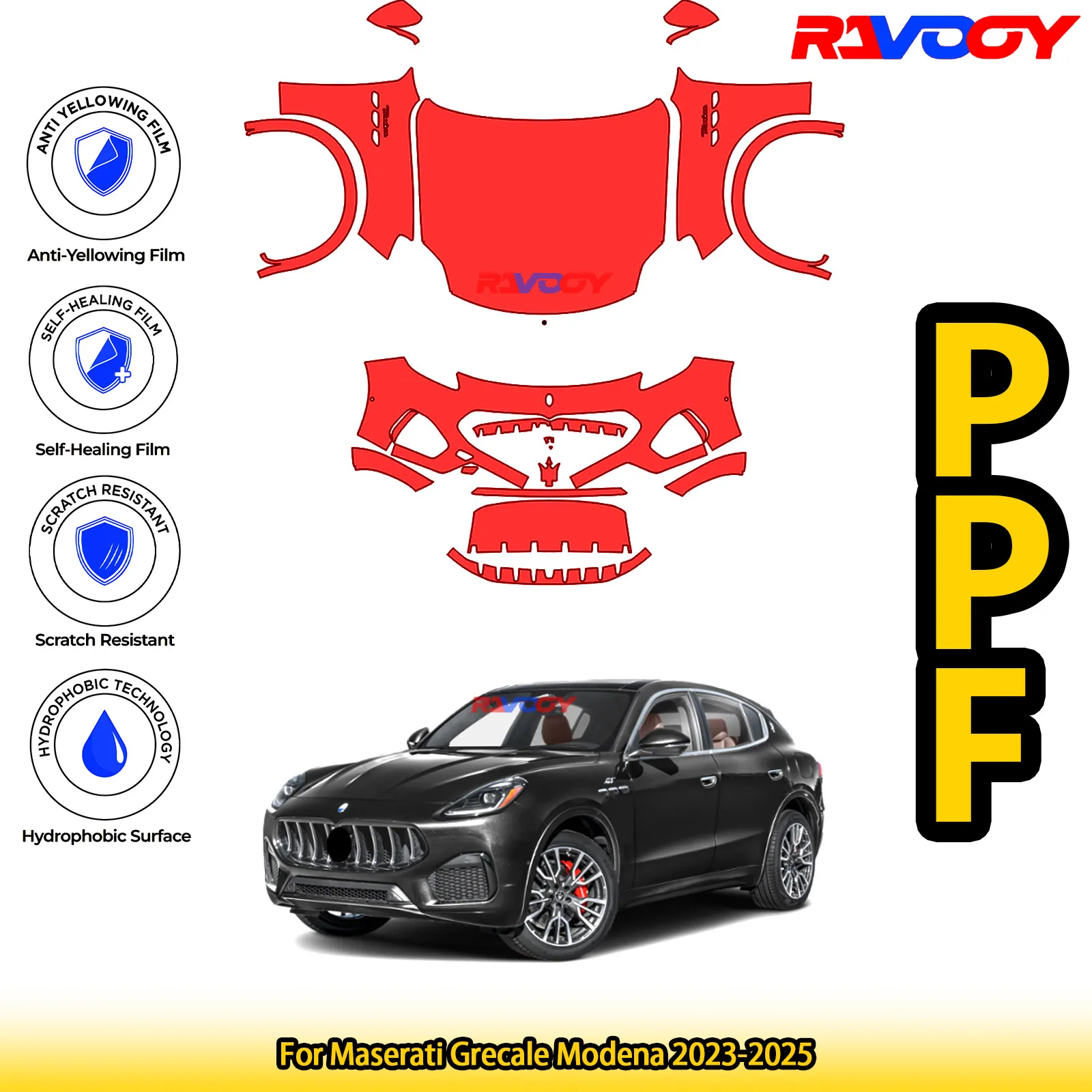 

For Maserati Grecale Modena 2023-2025 Glossy Matte Black Precut front PPF Kit Paint Protection Film