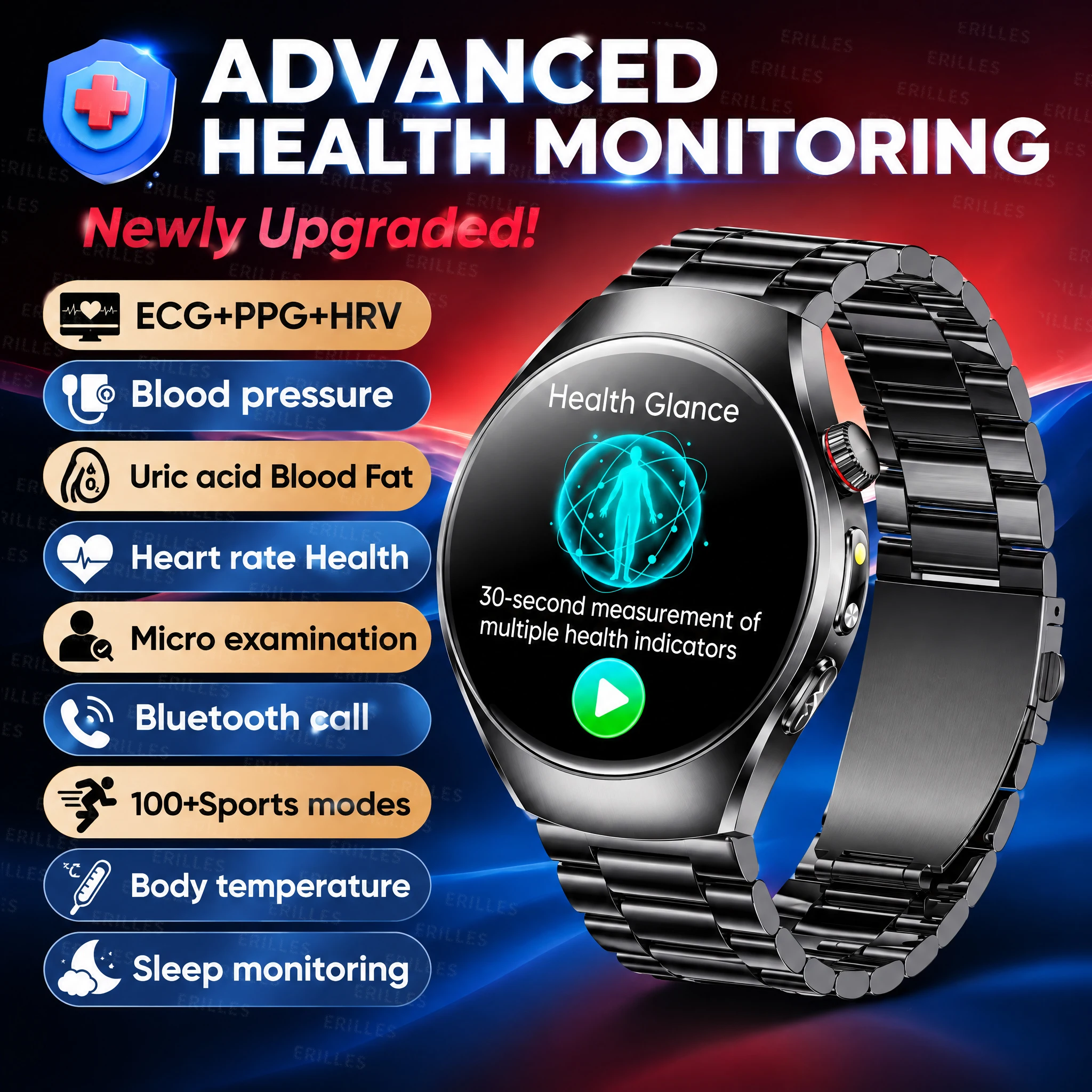 Body Composition Smart Watch 1.43 AMOLED BMI Body Fat ECG Blood Pressure SpO2 Uric Acid Lipids Health Monitor Bluetooth Calling