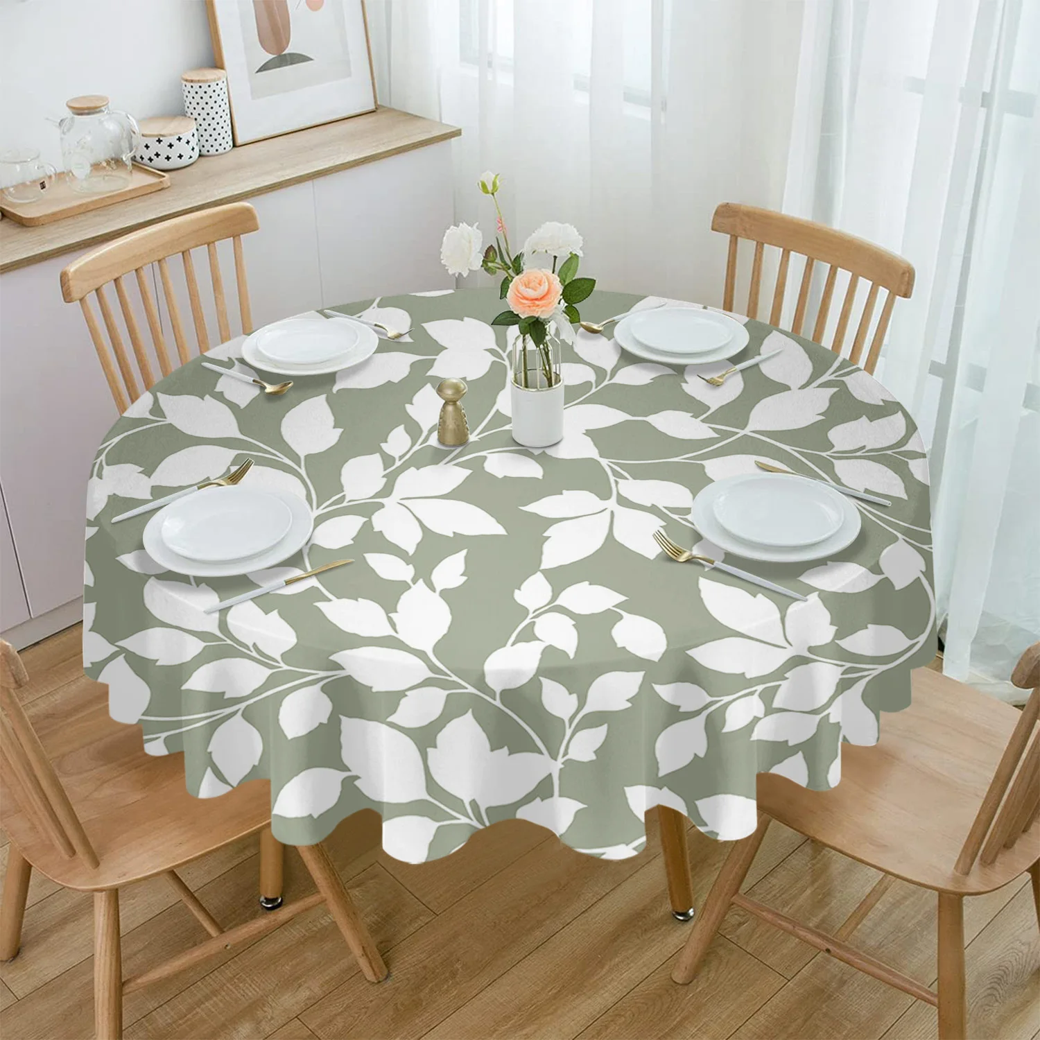 

Grass Green Leaf Vine Texture Round Tablecloth Waterproof Table Cover for Wedding Party Decoration Dining Table Cover