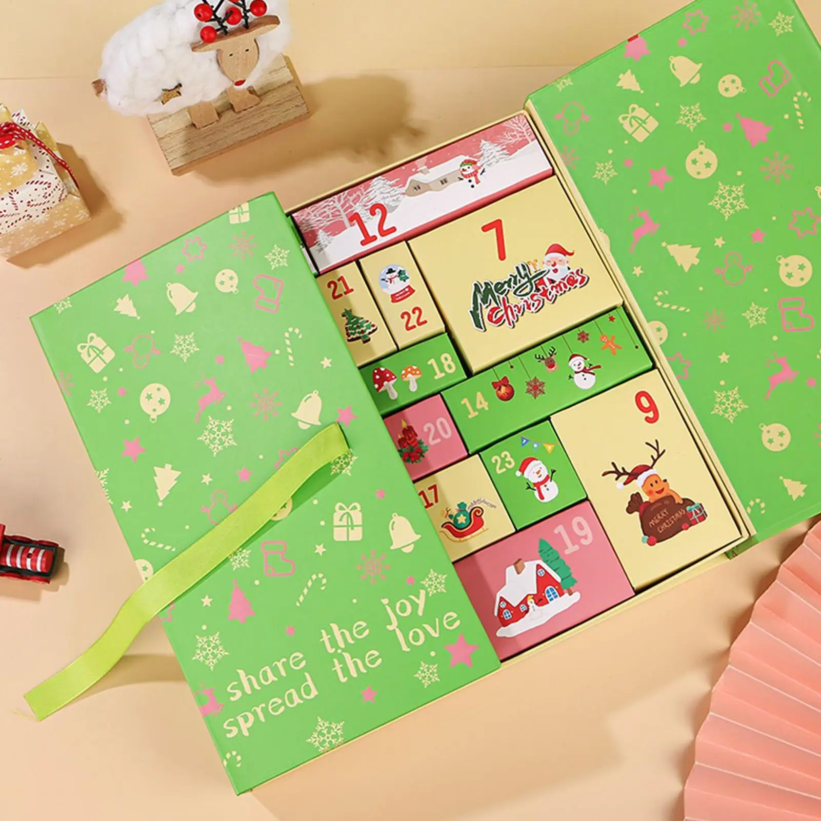 Foldable Christmas Advent Calendar Box 24-Day 2025 Empty Fillable Case Holiday Festival Birthday Stocking Candy Treat Organizer