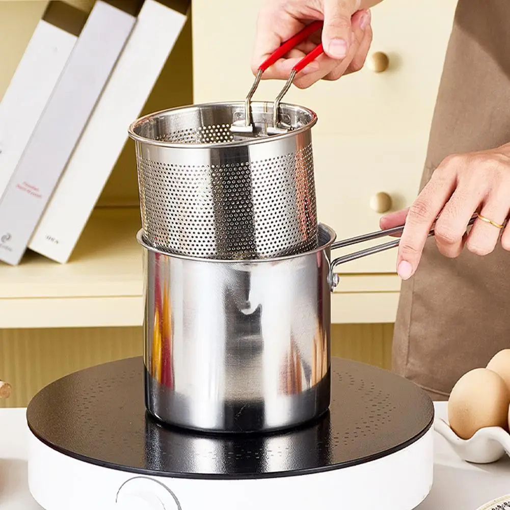 Stainless Steel Deep Fryer Pot With Strainer Basket Mini Tempura Frying Pot For French Fries Chicken Wings Kitchen view 5