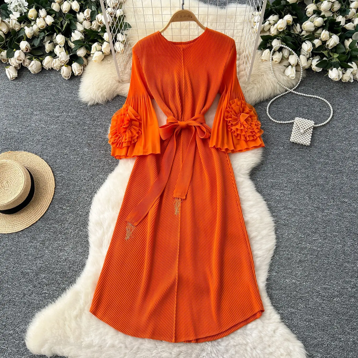 

Dress Women Long Dresses A Line Vestidos Round Neck Flare Sleeve Elegant Splice Y2k Streetwear High Waist Work Pleated 2025
