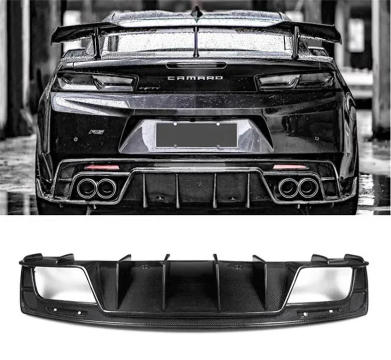 Real Carbon Fiber Rear Bumper Diffuser Cover Trunk Wing Spoiler Side Body Skirts Kit For Chevrolet Camaro 2017-2020