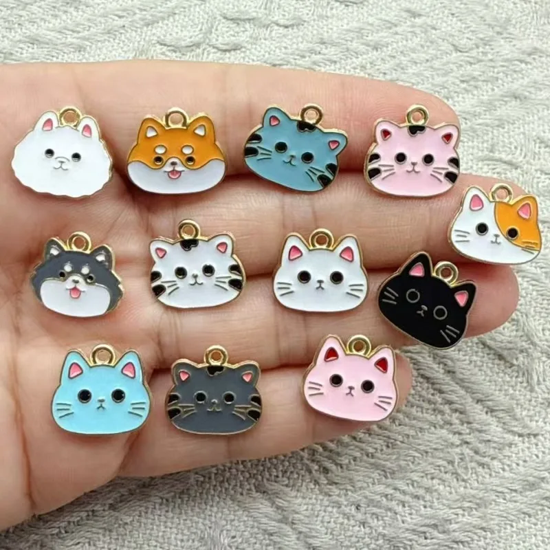 10Pcs Cute Cartoon Cat Head Charms DIY Small Pendants Handcraft Accessories for Necklace Earrings Luggage Jewelry Making