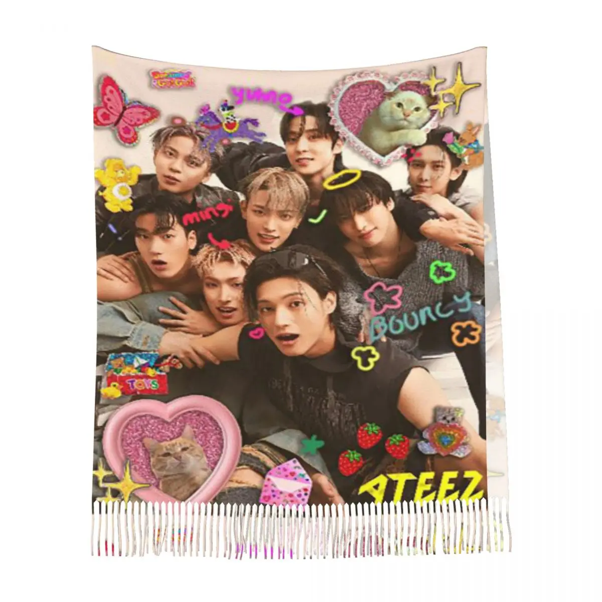 Kpop ستار المغني المعبود ATEEZ ATINY وشاح شرابة الأوشحة النساء شالات دافئة لينة ويلتف كبير الخريف الشتاء شال التفاف