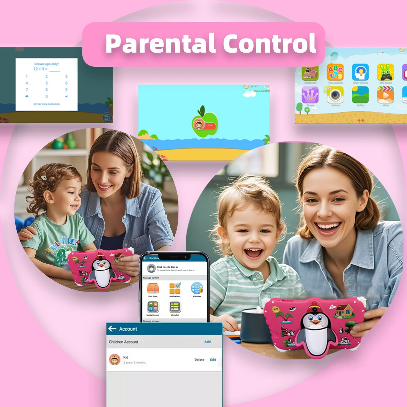 Tablet per bambini Tablet Android 12 Tablet da 7 pollici doppia fotocamera Giocattoli educativi per l'apprendimento Regali per bambini Ragazzi Ragazze (Rosso \ Blu)