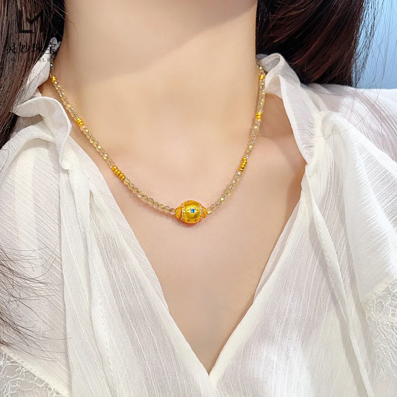 

9999 24K real gold store same style women's gold necklace with diamonds, star shaped kaleidoscope gift, luxurious jewelry