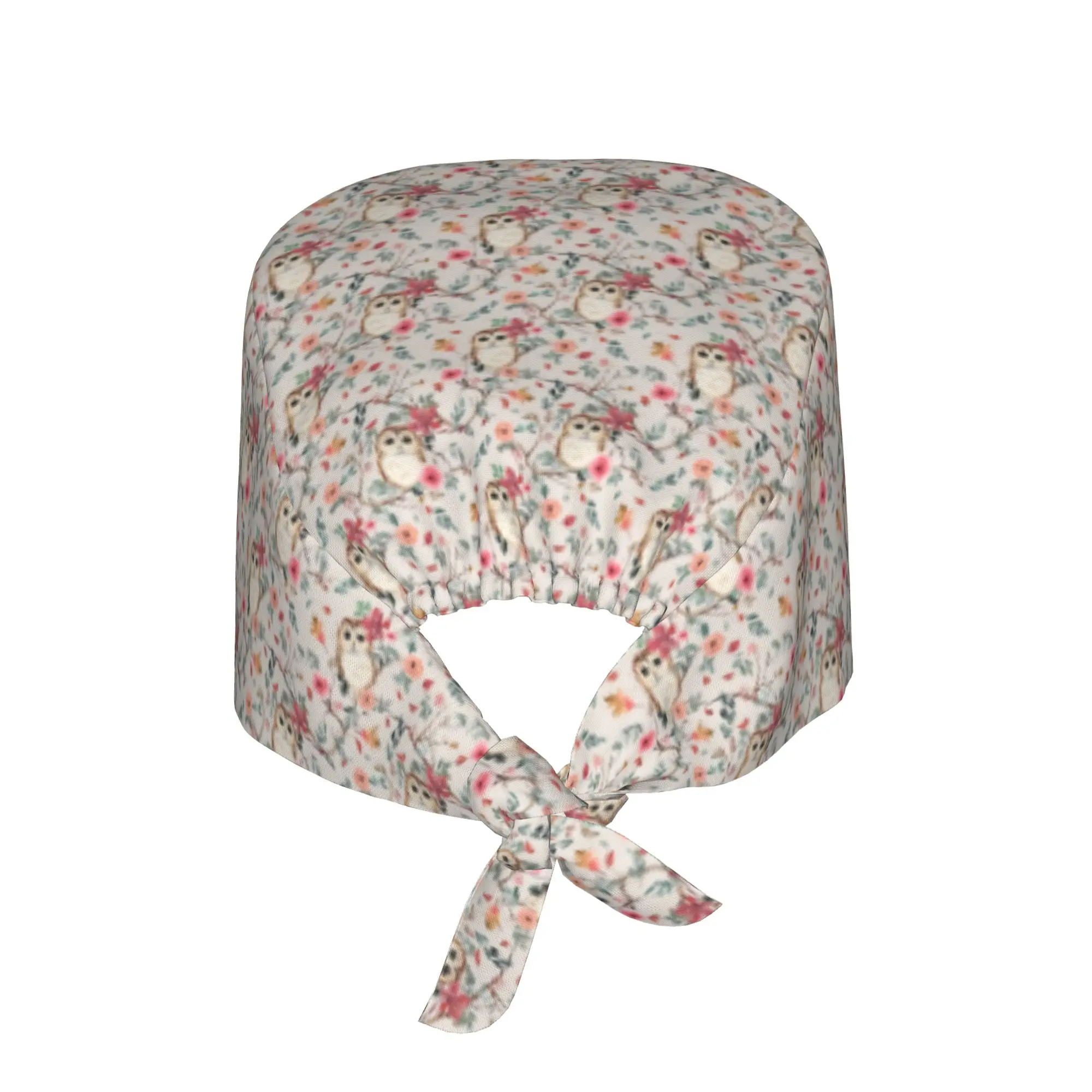 Owl Tree Watercolor Green Red Rustic Beige Breathable Scrub Hat Surgical Scrub Caps Unisex Nurse Medical Cap Work Scrubs Hat for