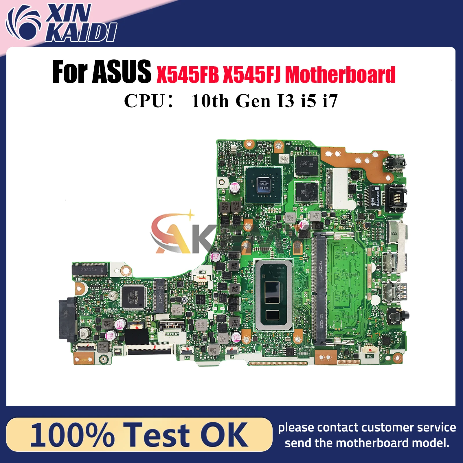 

X545FB Laptop Motherboard For ASUS VivoBook X545FB X545FJ X545F Notebook Mainboard With 10th Gen I3 i5 i7 tests OK fast shipping