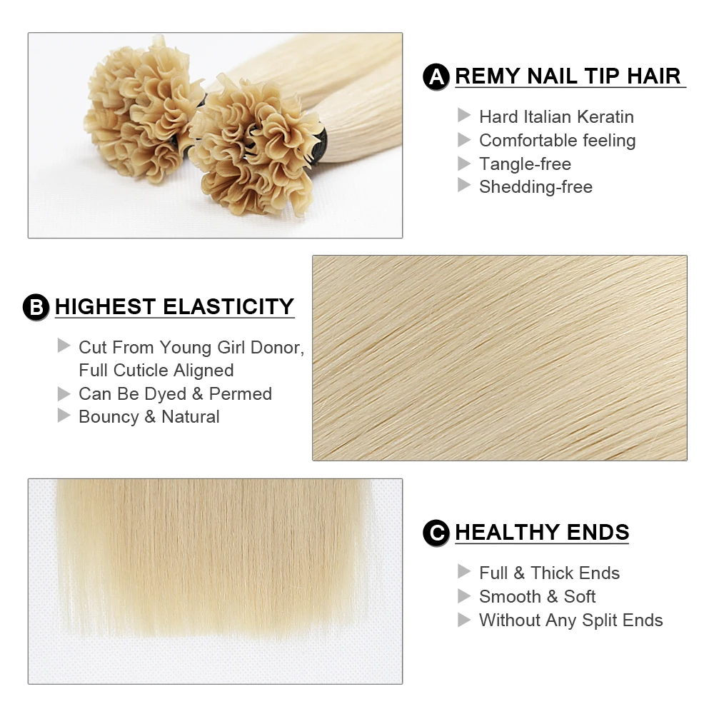 كبسولات الكيراتين U تلميح وصلات شعر ريمي 100% شعر بشري طبيعي حقيقي الانصهار شعر ريمي بطل مسبق الربط 0.8 جرام/حبلا 14-22 بوصة