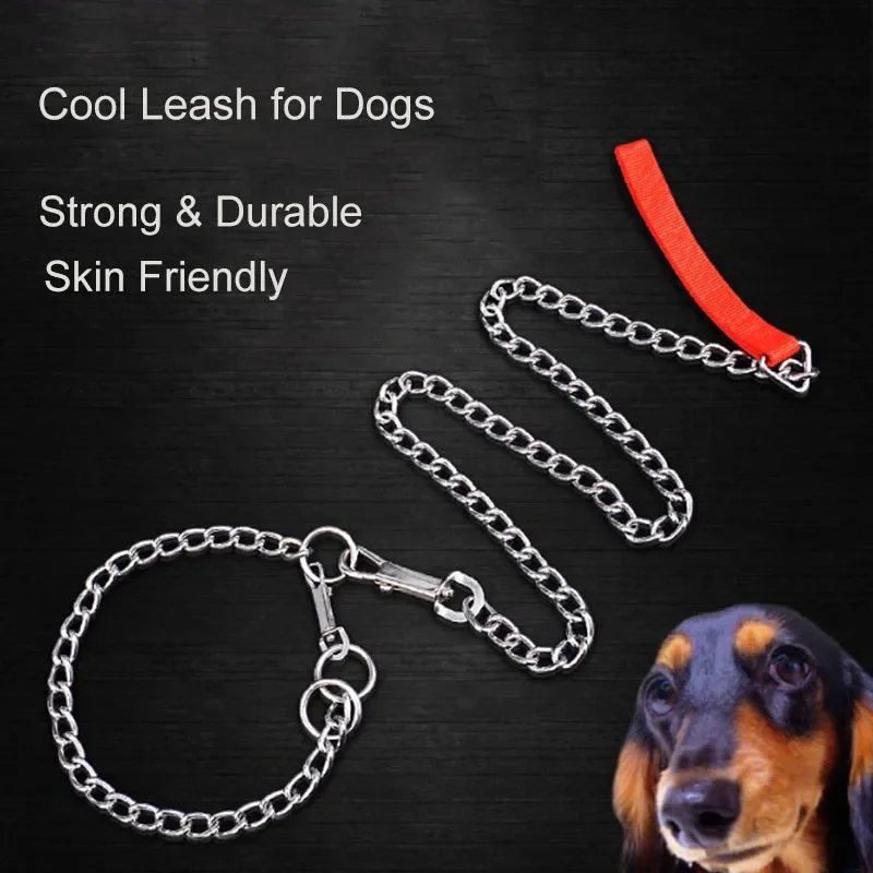 

1Pcs Cool Metal Stainless Steel Pet Dog Leash Chain for Small Medium Large Dogs Puppy Nylon Handle Dog Leashes Leader Collar New