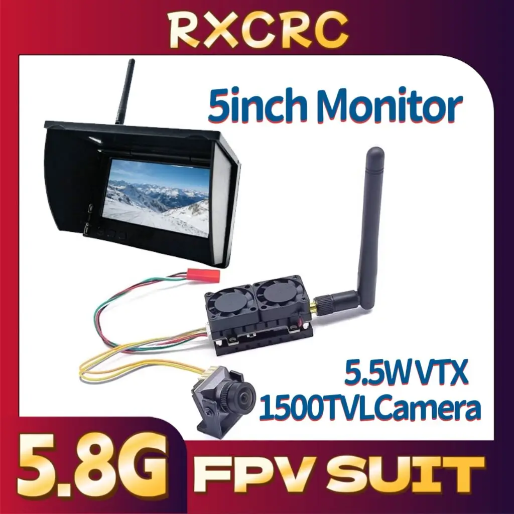 RXC 5.8G FPV SUIT 5.5W Video VTX Trasnmitter B19 1500TVLStarlight Camera 5inch Monitor  for RC FPV Long Range Fixed-wing Drones