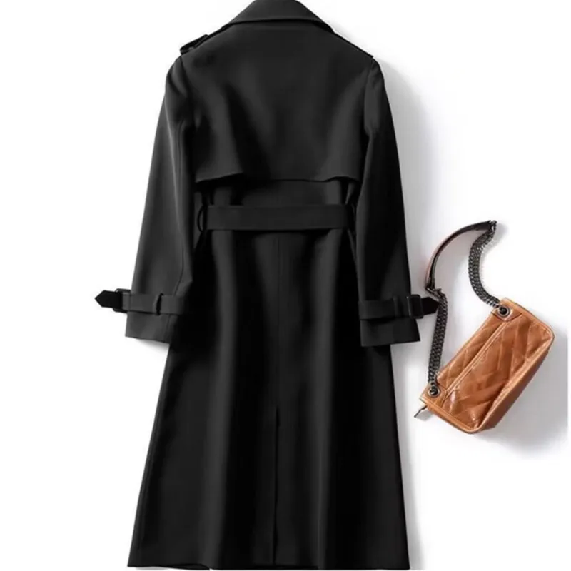 Women\'s Trench Coat 2024 Autumn Korean Long Jacket with Belt Solid Double-breasted British Style Khaki Coat For Women Red Blue