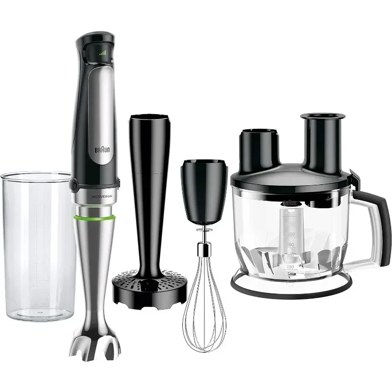 MultiQuick MQ7077 4-in-1 Immersion Hand, Powerful 500W Stainless Steel Stick Blender, Variable Speed +6-Cup Food Processor