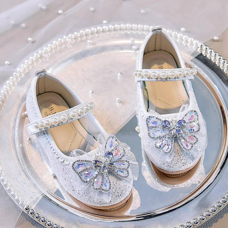 Mädchen Glitzer Strass Schmetterling Perlen Mary Jane Ballerinas Rutschfeste Weiche Sohle Kleinkind Mädchen Hochzeit Party Prinzessin Festliche Schuhe – Detail 3