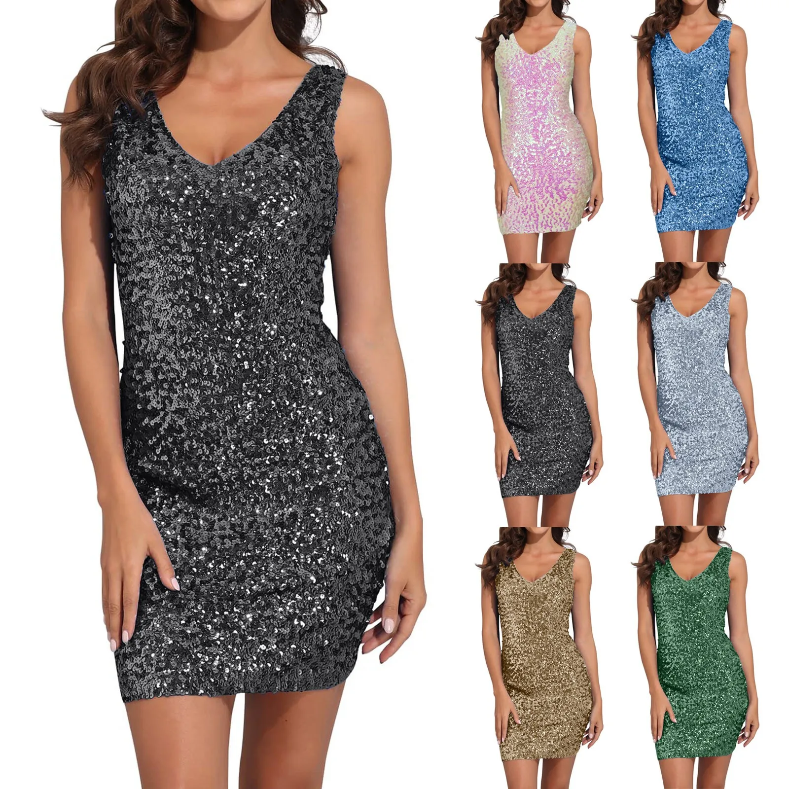 Sleeveless Strapless Solid Camisole Dress Shimmer Flashy Sequins Embellished Sexy Hip Sequined Dresses Women 2024 Clothes 원피스