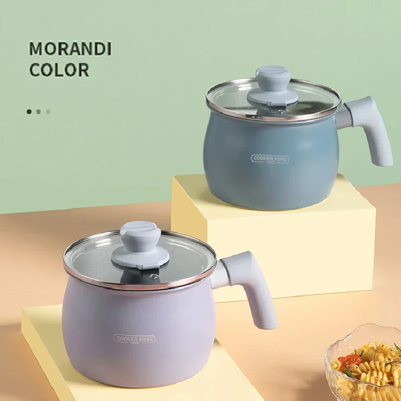 

Mini Enamel Hot Nonstick Small Coffee Milk Pot 1.7L Induction Cooker Soup Cooking Instant Noodle Bowl With Transparent Lid