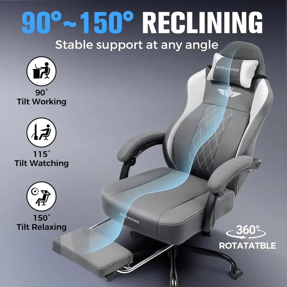 Ergonomic High-Back Gaming Chair with Breathable Fabric, Lumbar Support, and Footrest view 6