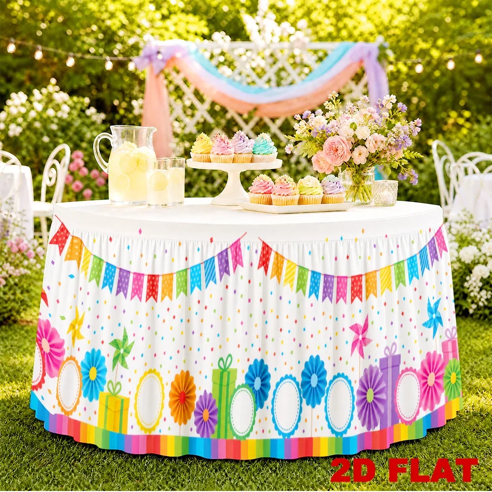 One-piece set: Rainbow polka dot tablecloth and background banner -Multiple colors available, suitable for back-to-school season
