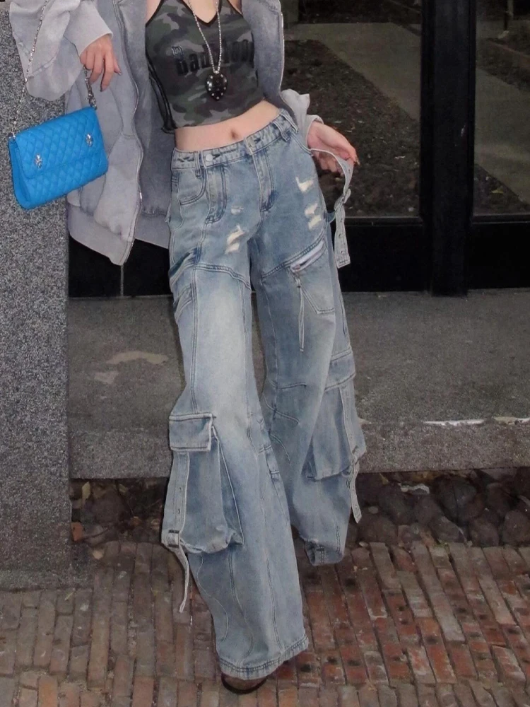 

American High Street Design Multi-ket Workwear Pants Women Spring New Sle Sexy Heavy Du Slimming Floor-Length Pants