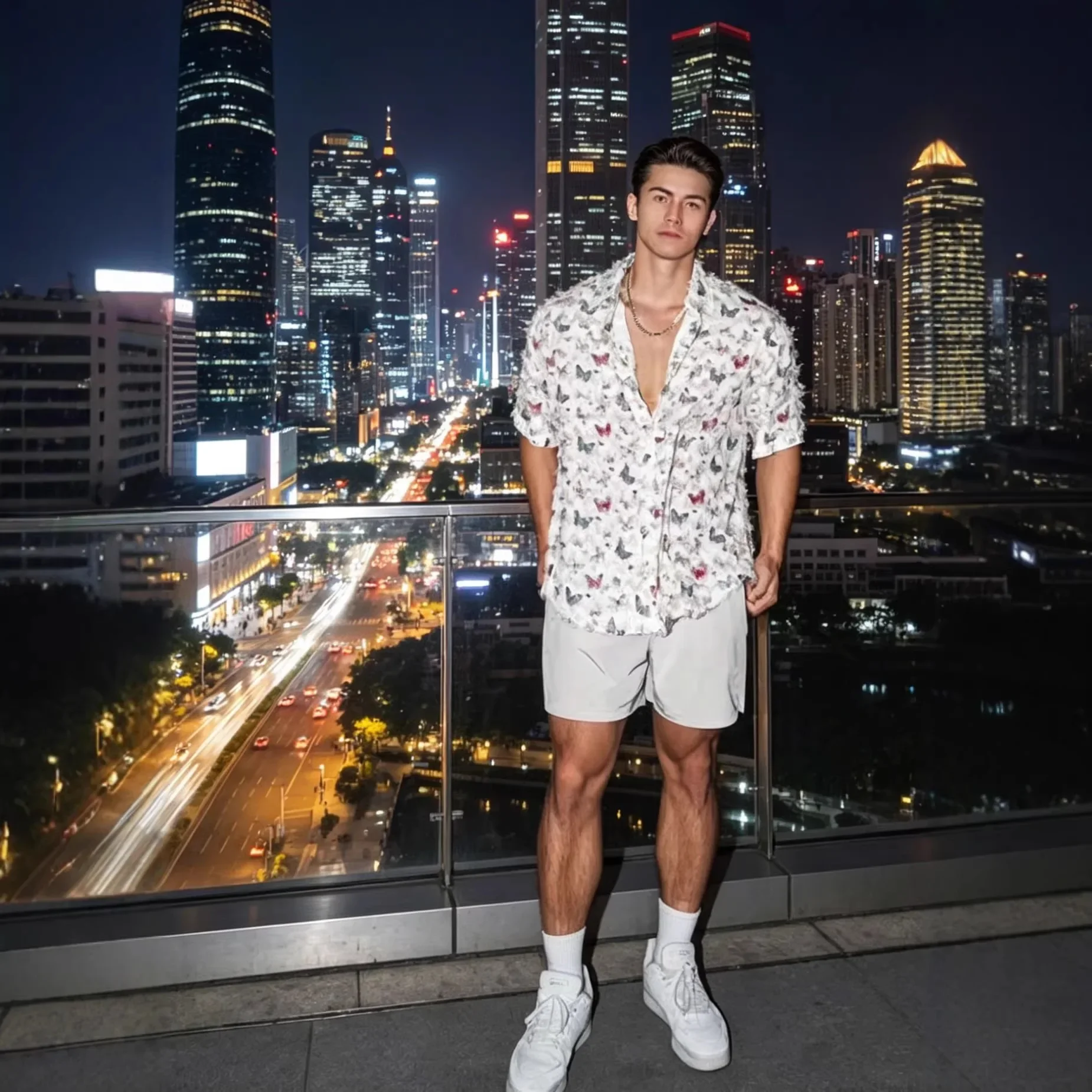 Men's Micro Transparent Butterfly Short Sleeve Shirt T-Shirt Men's Short Sleeve Seaside Vacation Top Men's Summer