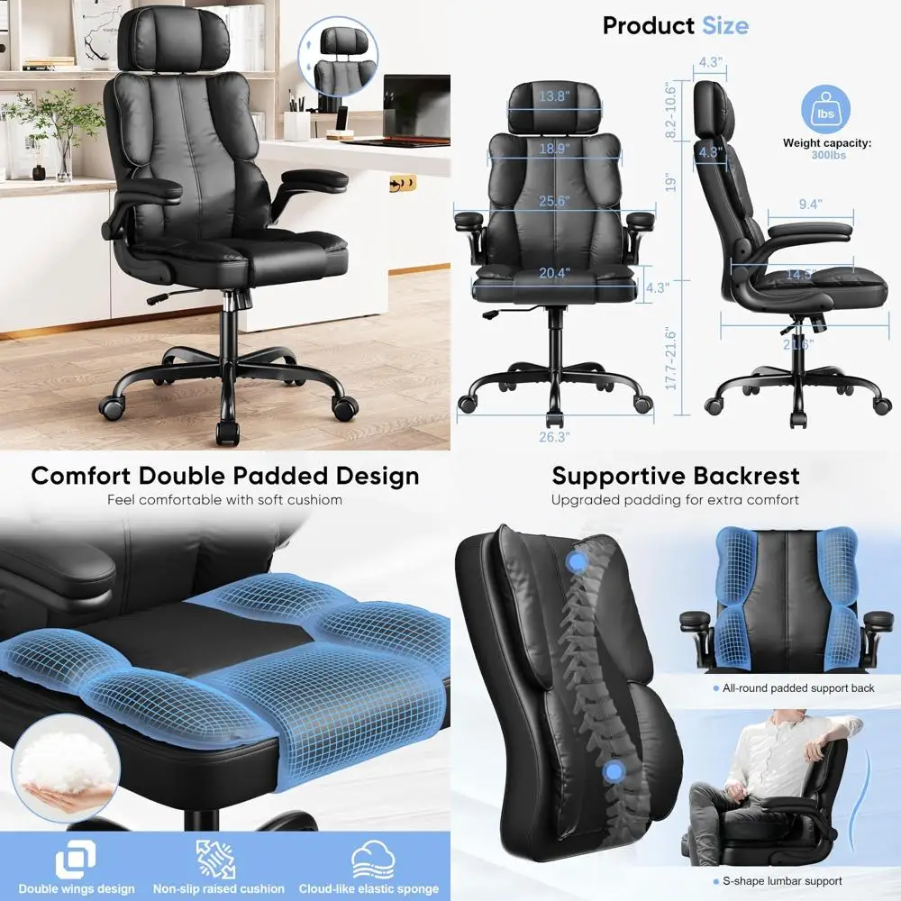 

Ergonomic Executive Office Chair with Padded Seat and Lumbar Support, Adjustable Headrest Computer Desk Chair
