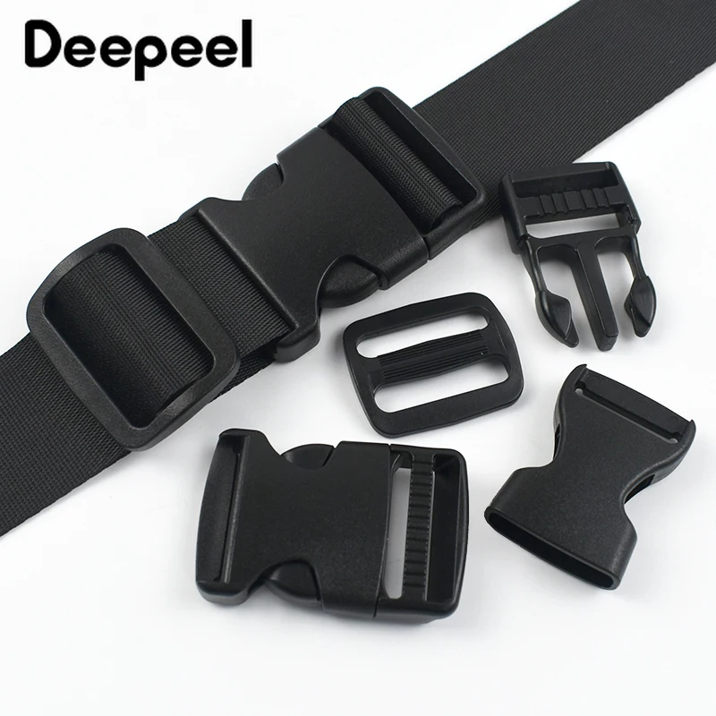2-5Sets 15-38mm Black Nylon Webbing Plastic Release Buckle for Bag Strap Tri-Glide Slider Clasp Dog Collar Belt Adjust Ring Hook