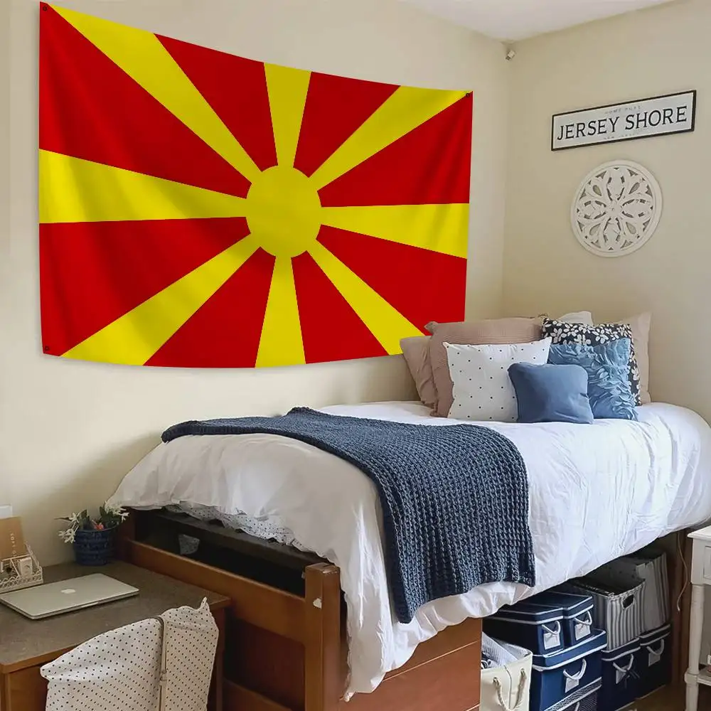 Macedonia Flag Banners Four Hole Flag Polyester Outdoor Decor Room Aesthetic