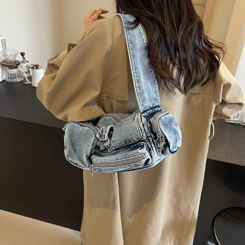 LEFTSIDE Design Small Double Pocket Cloth Shoulder Bag for Women 2024 Winter Trend Fashion Y2K New Crossbody Bags Handbags