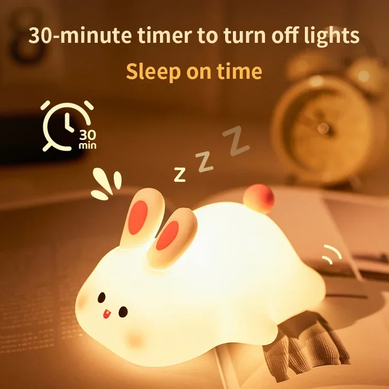 Veilleuse en forme de lapin mignon aste en silicone avec capteur tactile, lampe de nuit endormie, cadeau pour enfants, décor de fête de vacances