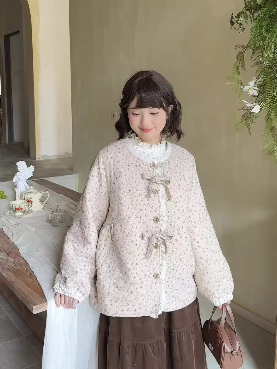 معطف شتوي كوري أنيق من القطن الحلو هاراجوكو معطف نسائي غير رسمي موري جيرل كاواي لطيف لوليتا روكوكو سترات