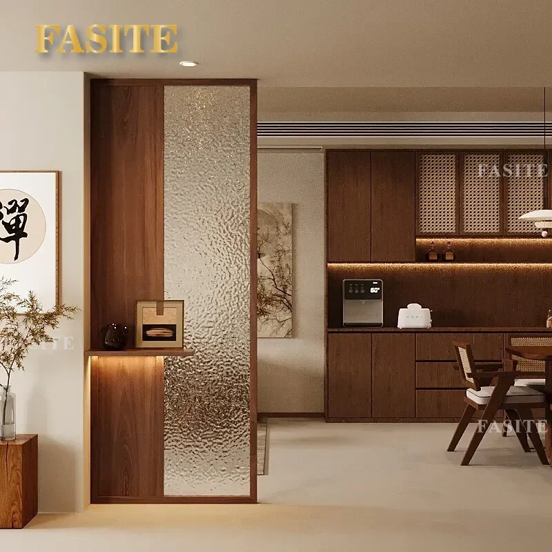 For New Chinese Style Ash Wood Changhong Glass Partition Cabinet Japanese Zen Half Wall Entryway Hall Storage Furniture with