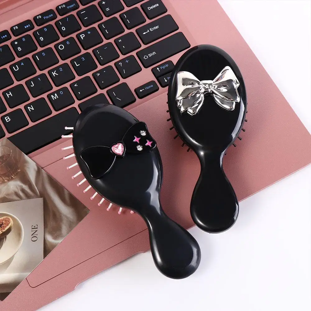 

Korean Style 2 in 1 Comb Mirror Set Lamb Durable Bowknot Air Bag Hair Comb Pocket Mirror Makeup Tool Mini Foldable Hair Brush