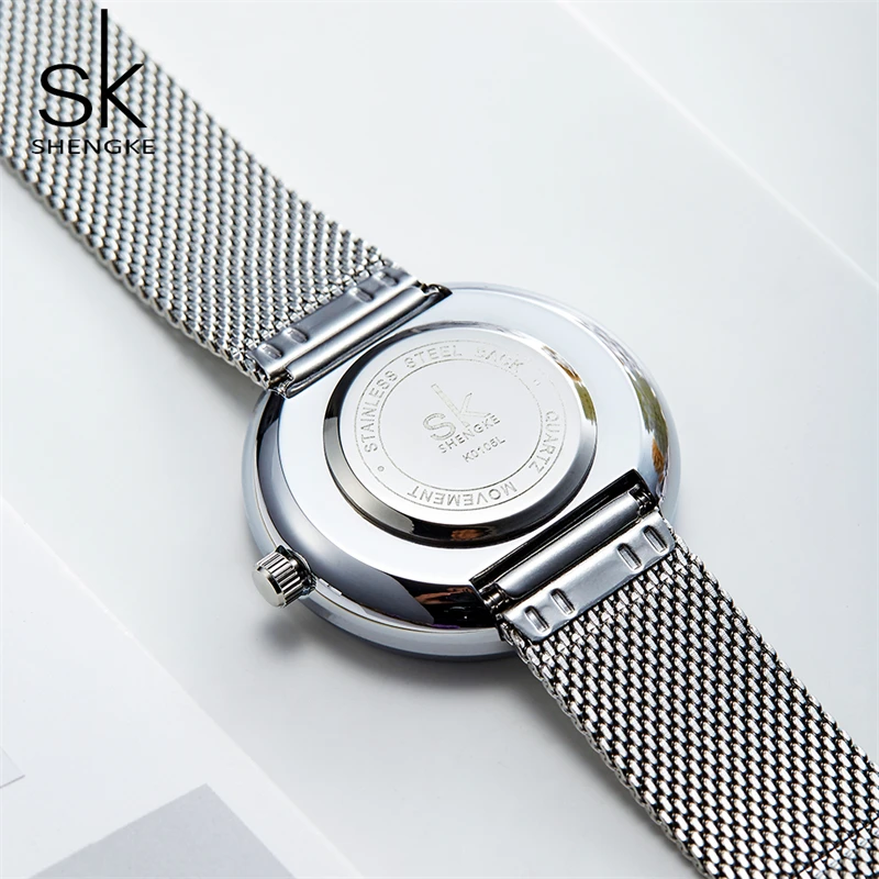 SHENGKE Fashion Golden Women Watches Top Luxury Woman\'s Quartz Wristwatches SK Mesh Brand Creative Ladies Clock Reloj Mujer Saat