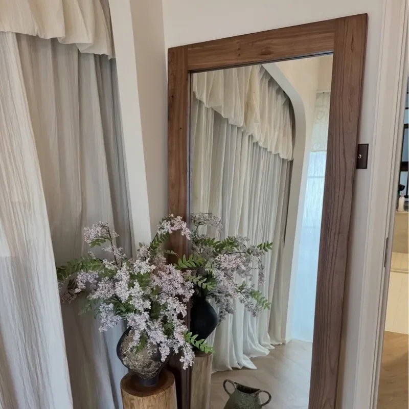for Wabi Sansan wind solid wood floor to ceiling full length mirror rectangular large high end bedroom old elm wall mounted