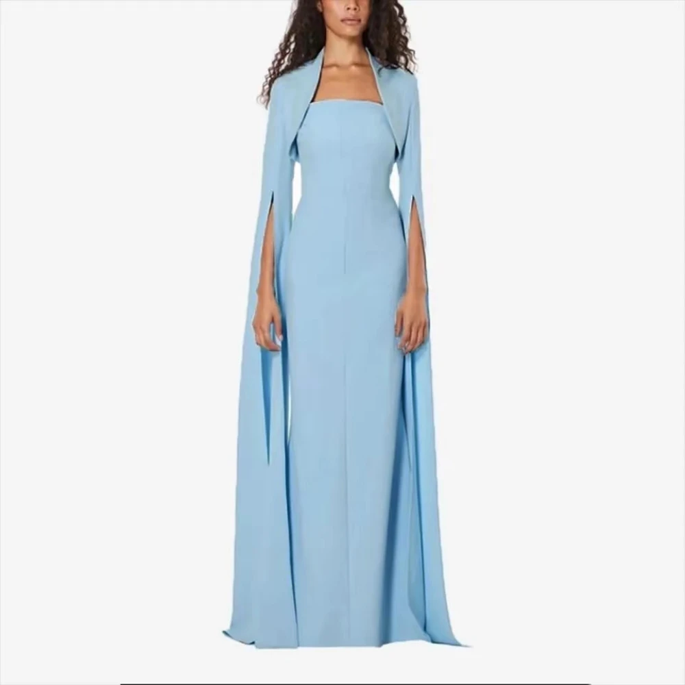 2024 Satin Square Neck Evening Dress Luxury Elegant Party Dress with Jacket Mermaid Dubai Saudi Long Sleeves Women Prom Gown