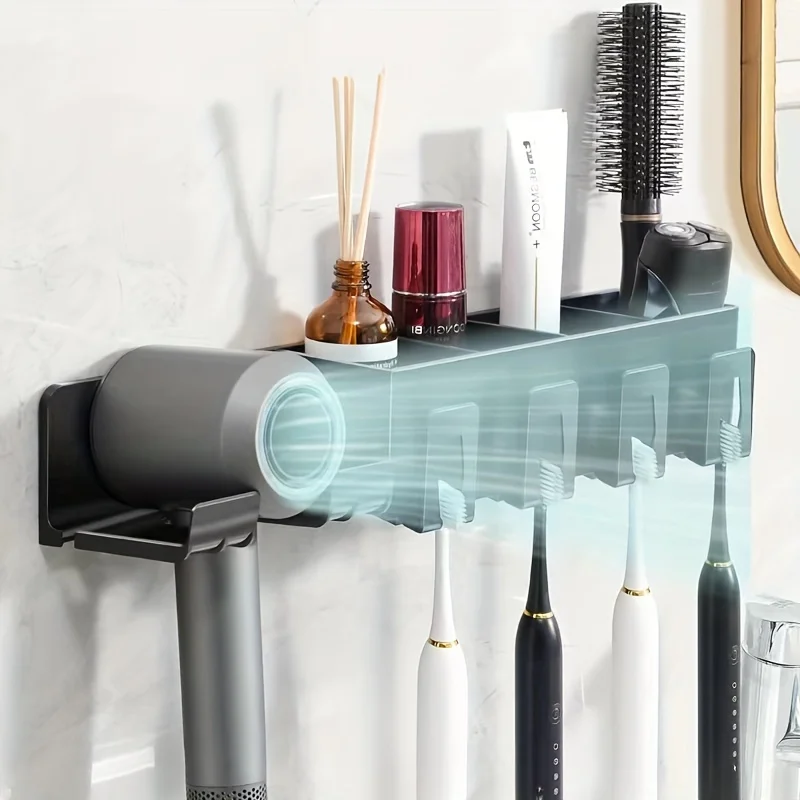 Multifunctional Washroom Hanging Rack, Toothbrush Rack Shelf, Toilet Blow Dryer Holder, Mouthwash Brushing Cup  Rack, Facial Cle