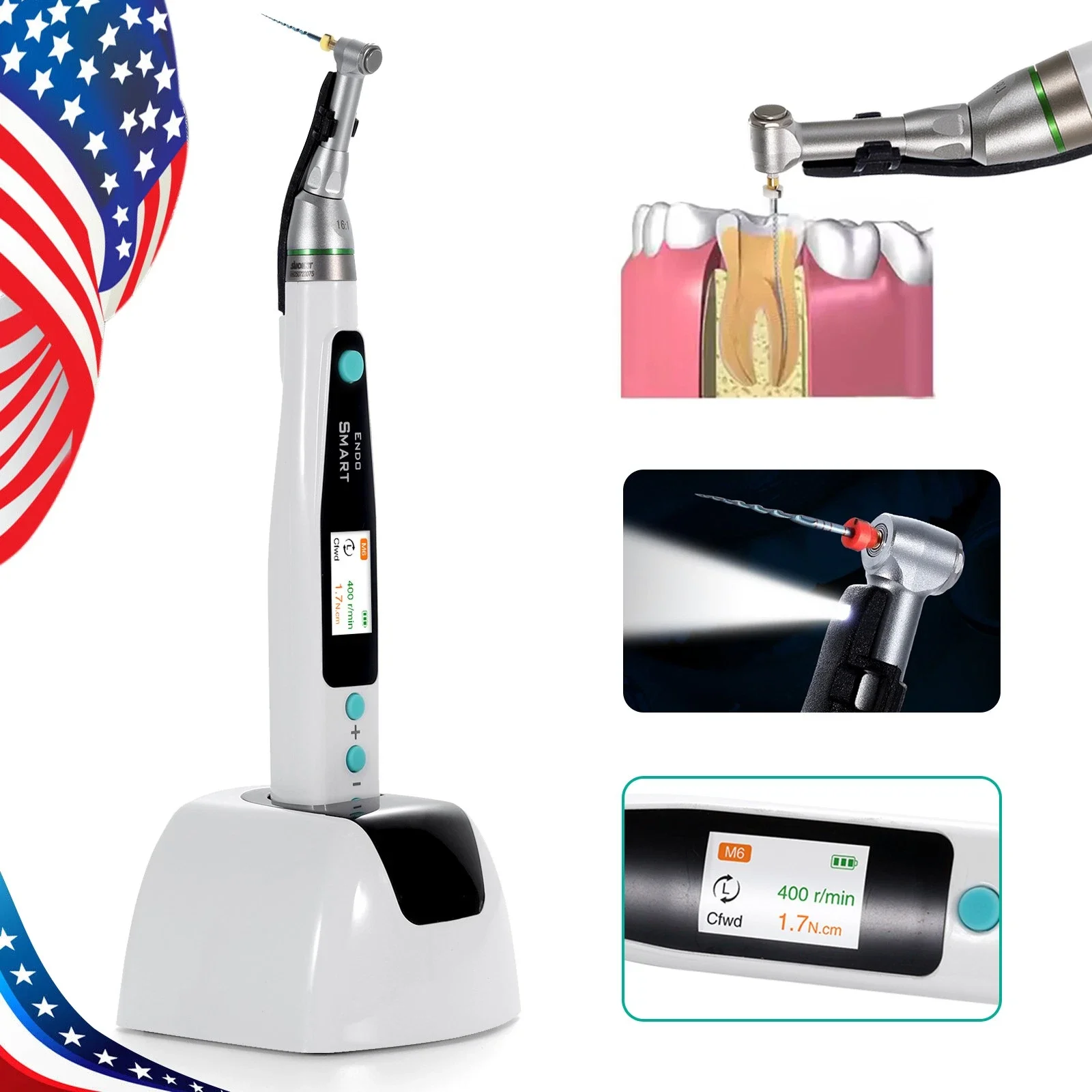 محرك إندو LED لاسلكي للأسنان 16:1 زاوية كونترا 9 برنامج اللبية/6 قطعة ملفات نيتي لقناة الجذر الدوارة 25 مللي متر #2