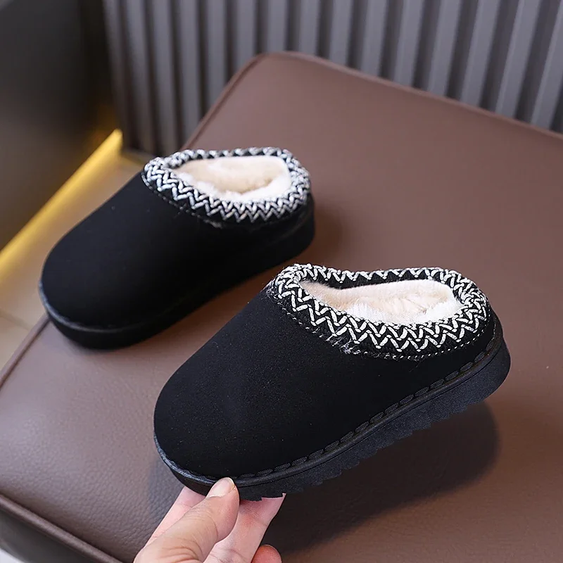 Toddler Kids Ethnic Woven Fleece Lined Slippers, Winter Warm Closed Toe House Slippers, Slip-on Indoor Outdoor Slippers