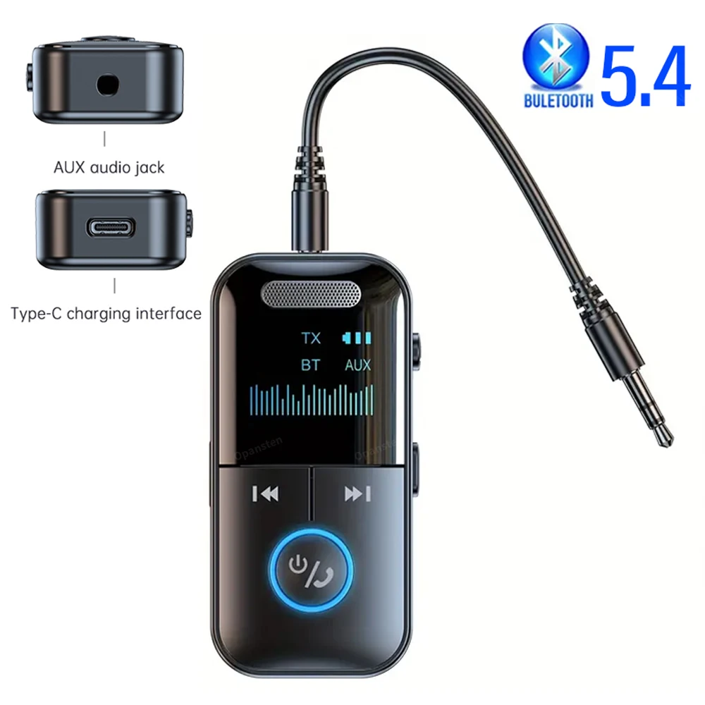 2 In 1 Bluetooth 5.4 Receiver Transmitter 3.5mm AUX TF Card Playback HiFi Wireless Audio Adapter With Mic LED Digital Display