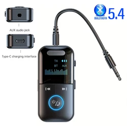 2 In 1 Bluetooth 5.4 Receiver Transmitter 3.5mm AUX TF Card Playback HiFi Wireless Audio Adapter With Mic LED Digital Display