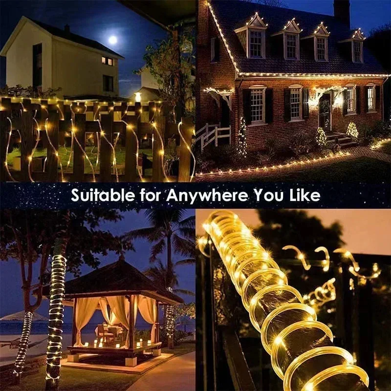 Solar LED String Light LED Tube Rope String Lights z 8 trybami Outdoor Tube Solar Fence Lights for Christmas Ramadan Home Decor