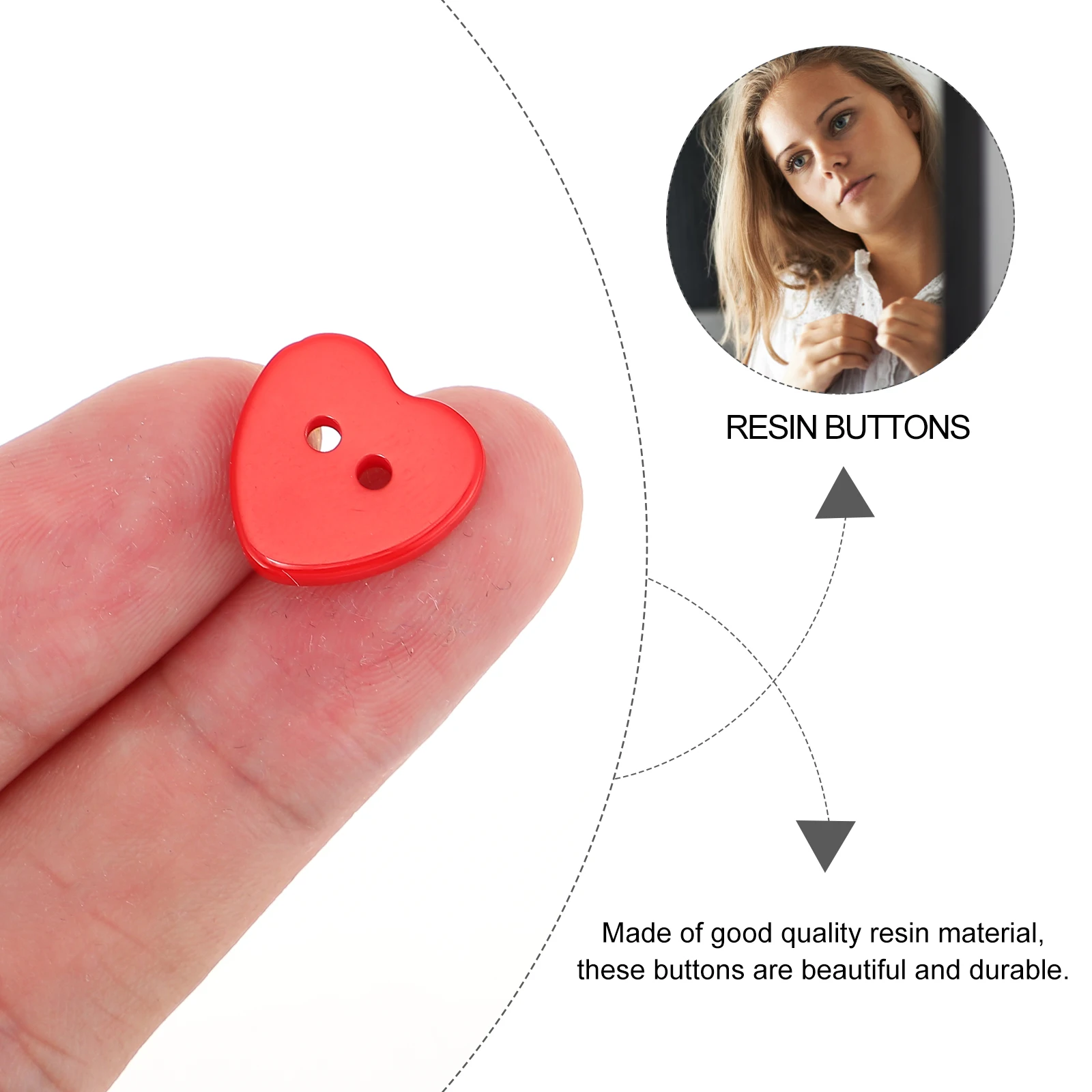 

100pcs Red Heart Resin Buttons 2 Holes Lovely Shaped Diy Sewing Crafting Supplies Decorative Button For Clothing Fabric Knitting