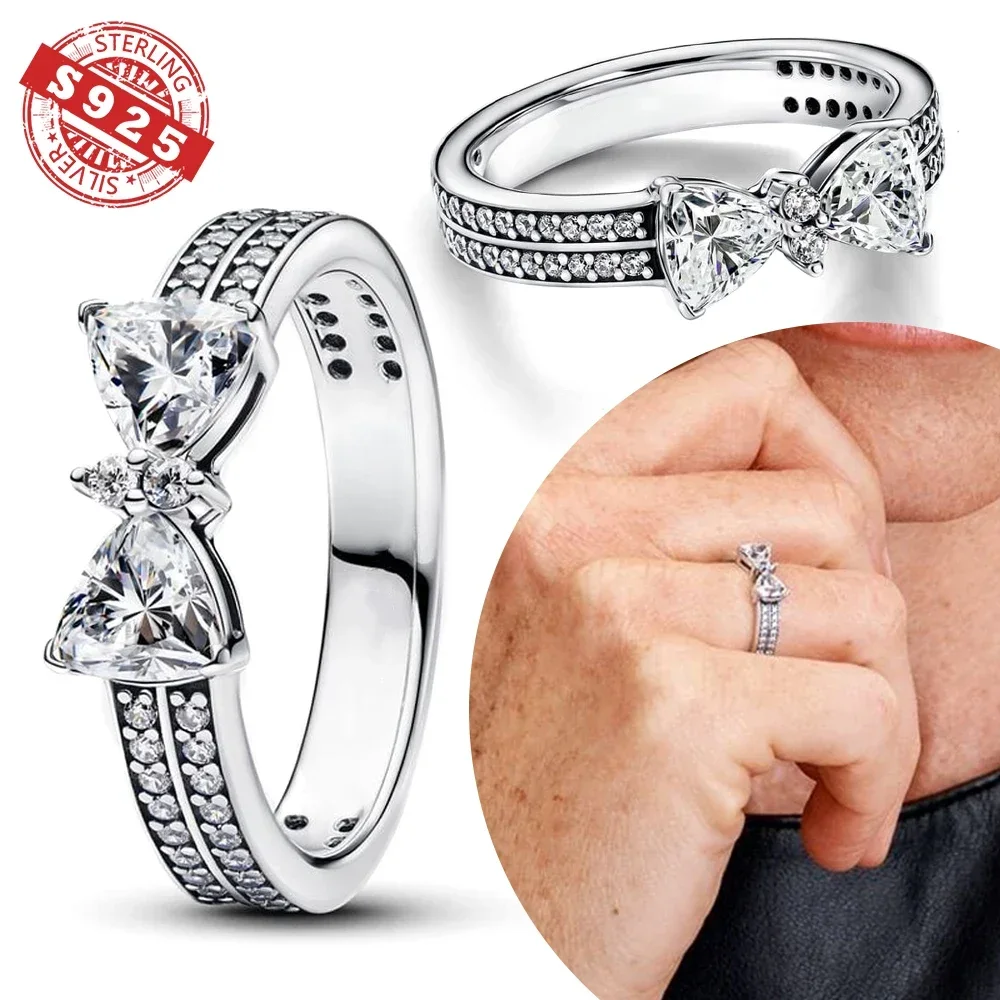 Kerst Nieuwe 925 Sterling Zilver Glanzende boog dubbele rij ring Ringen Voor Vrouwen Fijne Bruiloft Engagement Verjaardag Sieraden Geschenken